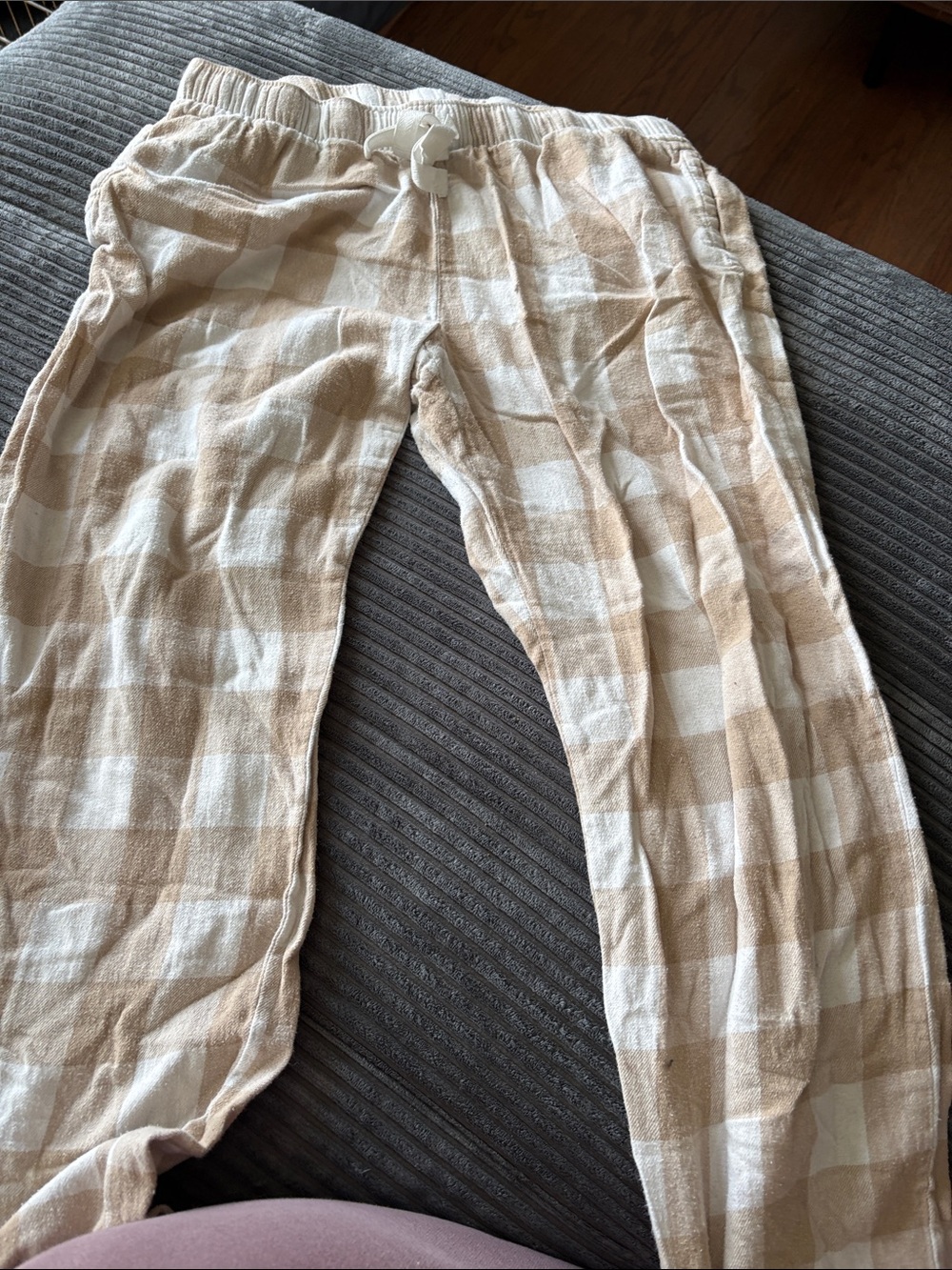 Old Navy Beige and White Plaid Drawstring Joggers